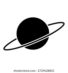 Un icono negro minimalista que representa un planeta con un sistema de anillo prominente.