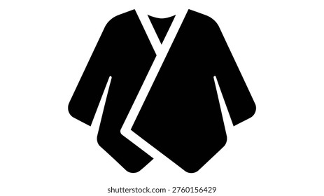 A minimalist black icon representing a poncho shawl wrap, a loose outer garment designed for warmth and layering, isolated on a white background.