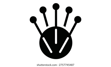 A minimalist black icon representing a set of dressmaking pins, symbolizing precision pinning and fabric alignment for various sewing and craft projects.
