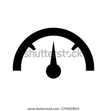 A minimalist black icon representing a speedometer or gauge with a needle pointing to a moderate level. Ideal for concepts of performance, speed, measurement, and metrics.