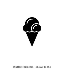 Minimalist black icon showcasing two rounded ice cream scoops atop a pointy cone. Perfect for summer, desserts, sweets, or simple design representations.