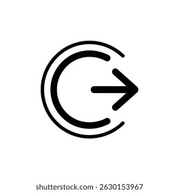 A minimalist black icon shows an arrow pointing to the right, originating from a double curved line shape, suggesting an exit, redirect, or return symbol.