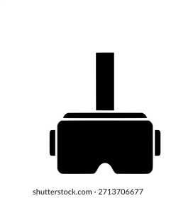A minimalist black icon of a virtual reality headset, representing immersive digital experiences and advanced technology on a clean white background.