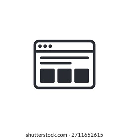 Minimalist black icon of a web browser window with menu lines and content blocks. Ideal for UI design, website mockups, internet-related apps, and digital interface graphics.