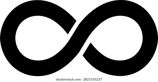 A minimalist black infinity symbol isolated on a solid white background. This versatile graphic represents concepts of eternity, continuity, and endless loops for commercial design.