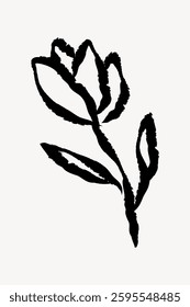 Minimalist black ink flower illustration on white background. Simple flower design with bold black lines. Artistic flower sketch with minimal details. Doodle illustration vector.