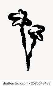 Minimalist black ink illustration of two abstract flowers on a white background. The abstract flowers have bold, flowing lines and a simple, elegant design. Doodle illustration vector.