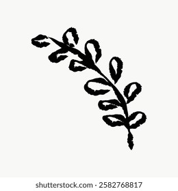 Minimalist black ink leaf design on white background. Simple leaf illustration, ink art, elegant pattern, monochrome drawing. Ink illustration vector.