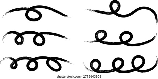 Minimalist black ink swirls and loop patterns with varying complexity for artistic or decorative use in designs.