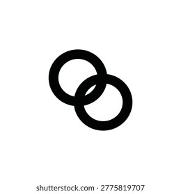Minimalist black interlocking rings icon on white background, representing marriage, union, partnership, commitment, connection, or eternal bond.