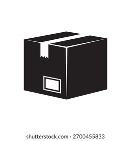 A minimalist black isometric vector icon representing a sealed package, ideal for delivery, logistics, and e-commerce designs.