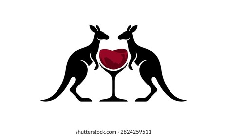 Minimalist black kangaroo silhouettes flanking a wine glass.