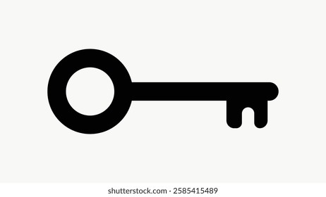 Minimalist black key icon on a white background. Simple key design, key silhouette, key symbol. Perfect for security, access, or key-related themes. User interface icon vector.