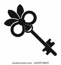 Minimalistisches schwarzes Schlüsselvektorsymbol mit Schleife - Einfache Silhouette, Schließsymbol, Sicherheitskonzept, monochrom, flaches Design, isolierter Clipart, EPS-Illustration
