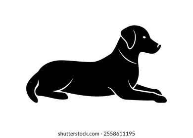 Minimalist Black Labrador Silhouette in Calm Lying down,Sleeping and Resting Pose