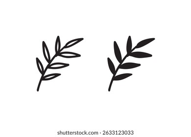 Minimalist black leaf design on white background.