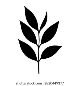 Minimalist black leaf graphic emphasizing natural elements and botanical aesthetics for creative projects and environmental themes.