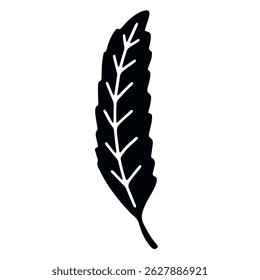 Minimalist black leaf shape in sketchy line art, ideal for eco-friendly branding, nature-themed projects, and simple illustrations