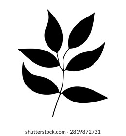 Minimalist black leaf silhouette emphasizing natural shape and form, suitable for botanical, nature, or eco-themed designs.
