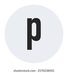 Minimalist black “p” letter design on a simple white circular background. Perfect for logos, symbols, or graphic projects that emphasize modernity and clean aesthetics.