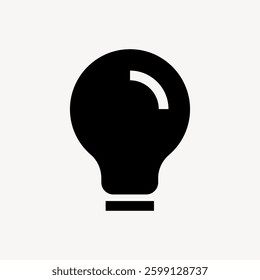 Minimalist black light bulb icon on a white background. Simple light bulb design. Light bulb symbol for ideas and innovation. Basic light bulb illustration. User interface icon vector.
