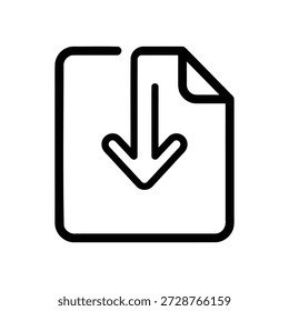 Documento minimalista del arte de la línea negra con el icono de la flecha de la Descarga en el fondo blanco