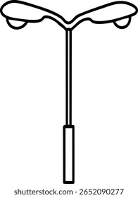 Minimalist black line art of dual-headed street light pole icon for smart city infrastructure, night lighting, and urban public design projects