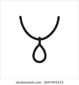 A minimalist black line art icon featuring a simple necklace with a graceful teardrop-shaped pendant, ideal for jewelry designs, fashion graphics, or elegant branding.