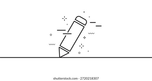 Ilustración vectorial minimalista de arte de línea negra con un lápiz dibujando una línea continua, rodeada de Formas geométricas abstractas. Ideal para la creatividad, la educación, la escritura y los conceptos de diseño.