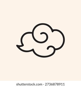 A minimalist black line art vector illustration of a stylized Japanese cloud or 'kumo'. This simple icon features a swirling pattern on a light background.