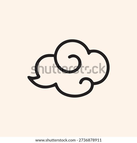 A minimalist black line art vector illustration of a stylized Japanese cloud or 'kumo'. This simple icon features a swirling pattern on a light background.