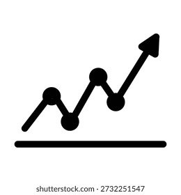 Ícone de gráfico de linha preta minimalista mostrando tendência ascendente e progresso de crescimento isolado no fundo branco.