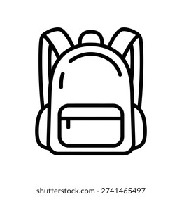 A minimalist black line drawing of a backpack on a white background, perfect for educational or travel themes.