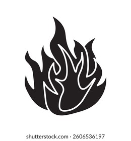 Minimalist black line drawing of a flame symbol; perfect for representing heat, energy, or fire concepts in a modern design.
