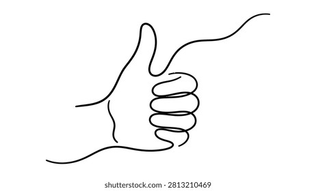 Minimalist black line drawing of a hand giving a thumbs up