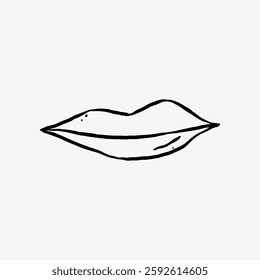 Minimalist black line drawing of lips on a white background. Simple lips illustration, lips sketch,  art. Clean and modern design. Isolated vector illustration.