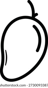 A minimalist black line drawing of a mango on a white background, created with a few bold strokes.