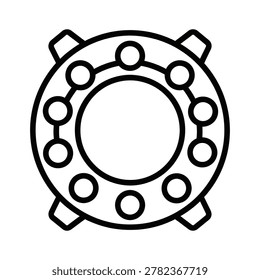 A minimalist black line drawing of a mechanical flange with bolt holes on a white background.