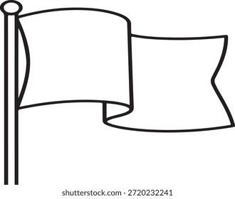 Un dibujo minimalista de línea negra de múltiples banderas ondeando sobre un poste contra un fondo blanco