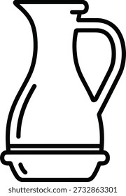 Un dibujo minimalista de línea negra de una jarra con un mango y una base sobre un fondo blanco