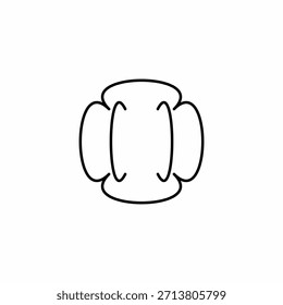 Un dibujo minimalista de línea negra de forma redondeada, en forma de nube o nudo con corchetes curvos internos y bordes lobulados sobre un fondo blanco.