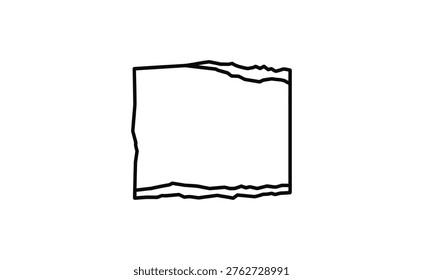 A minimalist black line drawing of a torn paper on a clean white background, showcasing a simple yet evocative design that sparks imagination and creativity.