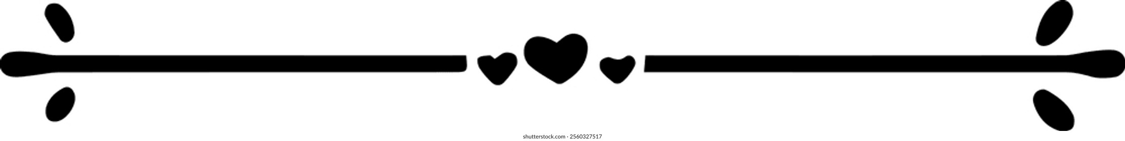 Minimalist black line elegantly dividing three hearts, with two starbursts bursting forth against a clean white background, symbolizing love and passion in a contemporary design