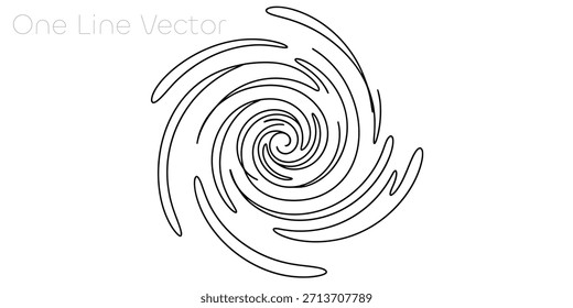 Una línea negra minimalista forma un intrincado patrón espiral abstracto, creando una sensación de movimiento y energía. El diseño se centra en un fondo blanco limpio