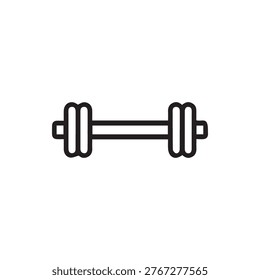 A minimalist black line icon of a classic dumbbell perfect for representing fitness exercise strength training and gym workouts on various platforms