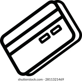 Minimalist Black Line Icon of a Floating Credit Card Showing Side Edge and Rear Magnetic Stripe Layout