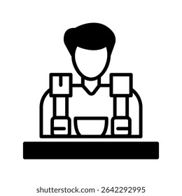 Ícone de linha preta minimalista representando comer ou comer, geralmente mostrado com um garfo, colher ou prato. Perfeito para menus de restaurante, aplicativos de entrega de alimentos, guias nutricionais e marca culinária.