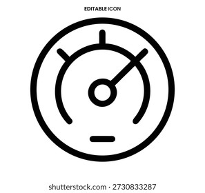 Icono de línea negra minimalista que representa un indicador con una aguja que indica un nivel específico.