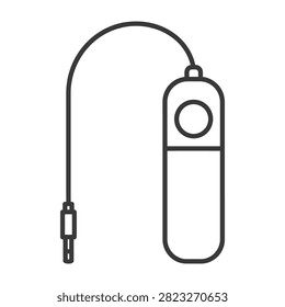 A minimalist black line icon of a wired camera shutter release remote control. Ideal for photography equipment stores, camera manuals, and technical blog posts.