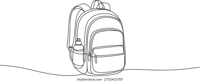 Minimalist black and line of a school backpack with water bottle schoolbag waterbottle